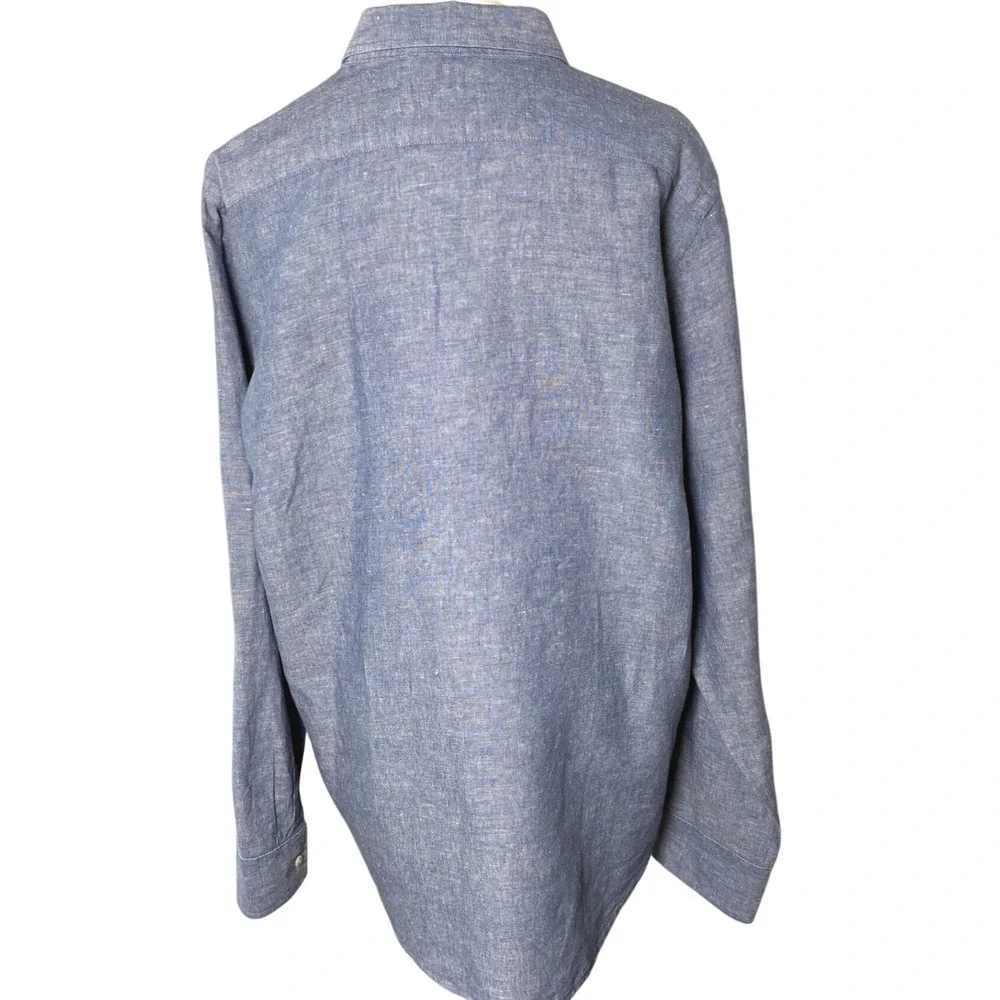 Banana Republic Linen Blend Slim Fit Button Down Shirt Blue Men's Large L